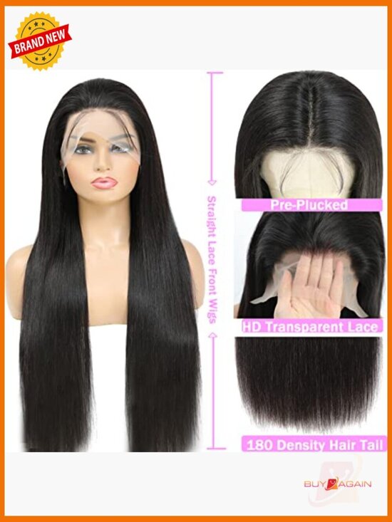 13x6 HD Transparent Lace Front Wig Straight Human Hair 180 Density 28 inch Pre main image 5